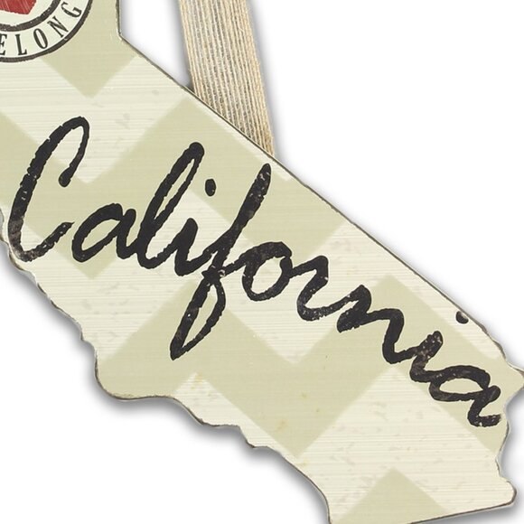 Farmhouse Chic California State Sign, Burlap Ribbon Bow | 'Where my ❤️ Belongs' - Picture 4 of 4